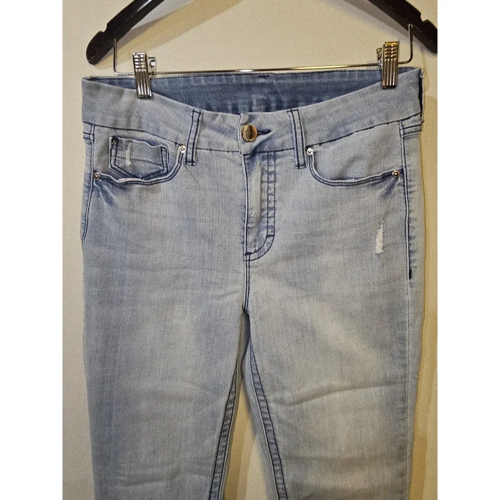 Seven7 Jeans Womens 8 Light Blue Wash Distressed Stretch Denim‎ Bootcut Bohemian